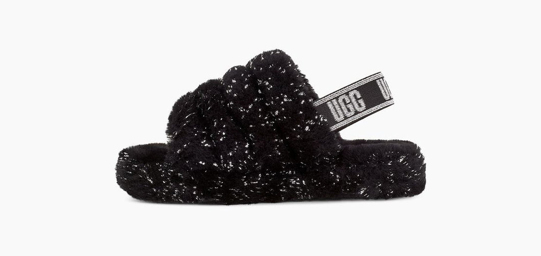 Ugg Slides Fluff Yeah Black Metallic Sparkle GS