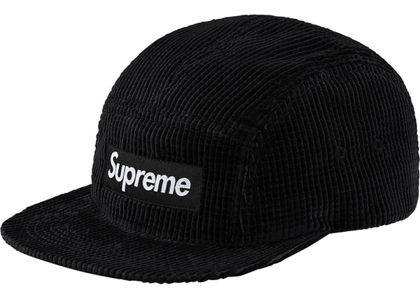 Supreme Hat Strapback Waffle Corduroy Camp Cap Black